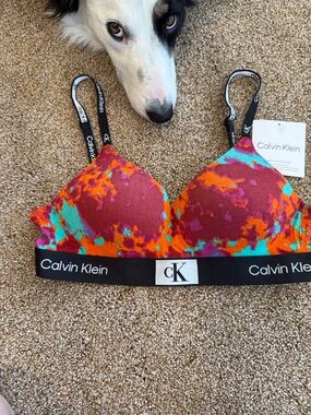 Calvin Klein Multicolor Abstract Padded Bralette - Burgundy, Orange, Turquoise
